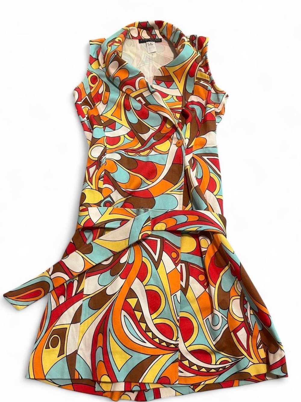 Sleeveless Midi Dress with Retro vintage Swirl Print psychedelic 70’s